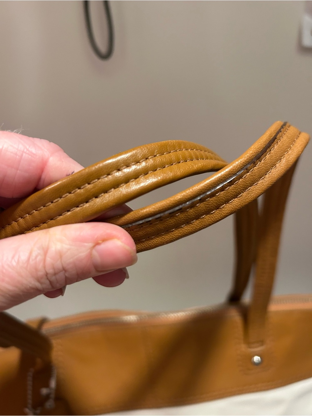 Coach Two-Tone Leather Tote in Chalk and Saddle Brown Laura Tote - Picture 9 of 10
